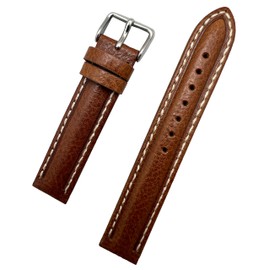 18mm Brown Genuine Leather Watchband | Center Padded Replacement Wrist Strap with Creamy White Colored Stitching that brings New Life to Any Watch (Mens Standard Length)