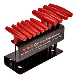 Amtech I9070 T-Handle Hex Key Set, Sizes 2, 2.5, 3, 4, 4.5, 5, 5.5, 6, 8 and 10mm, 10pcs Corrosion Resistance Carbon Steel Hex Keys