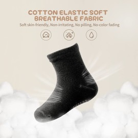 Aroveea Calcetines de tobillo antideslizantes para bebé de 1 a 3 años, color negro, para niños y niñas, paquete de 12, calcetines de algodón para bebé, Negro L, 5-7 Años