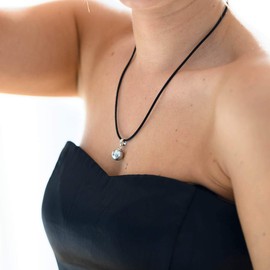 Materia # 240 25.5 mm Silver Grey Pearl Pendant with Cubic Zirconia Rhodium Plated Pendant Necklace with Box