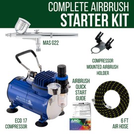 Master Airbrush Multi-Purpose Gravity Feed Air Brush Kit with Air Compressor - Model G22 Gravity Feed Dual-Action Airbrush with 1/3 oz. Fluid Cup and 0.3 mm Tip, Hose, 1/5hp Compressor