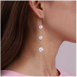 TseenYi Vintage Pearl Threader Earrings Long Pearl Tassel Drop Earrings Gold Pearl Long Dangle Earrings Long Pearl Fringe Earrings Pearl Drop Bridal Earring Jewellery for Women and Girls, Zinc