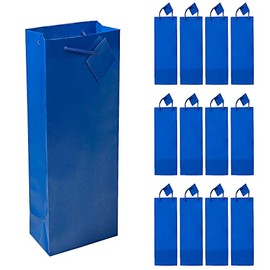 Fun Express 4 3/4" x 3" x 14" Royal Blue Paper Wine Gift Bags with Tags, 12 Piece