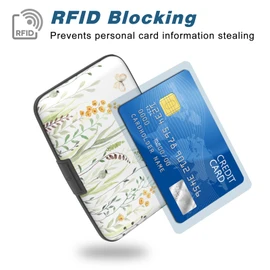 Credit Card Holder, Mini Aluminum Card Wallet RFID Blocking Slim Metal Hard Card Case for Women Men, Butterfly Flowers