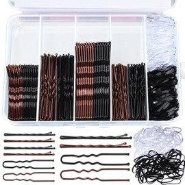 Teenitor 300pcs Bobby Pins Hair Pins, 100 Hair P ins 100 Bobby Pins Brown Hair Black Bobby Pins 100 Hair Bands Hair Pins for Buns, U Shape Pins Bobby Pins for Women 2inch 2.36inch 2.75inch Brown Black