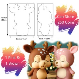H&W 2Pcs Piggy Bank for Girls,Unbreakable Deer Money Bank,Plastic Cute Coin Bank for Kids,Girls Piggy Bank Boalord,Best Birthday Gifts Home Decoration(Pink+Brown)
