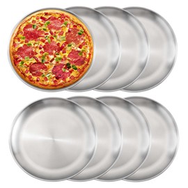 YEUIKERR 8 Pieces Silver Pizza Pans 8 inch Stainless Steel Pizza Pan for Oven, Round Baking Pizzas Serving Tray, Heavy Duty Pizzas Baking Sheets for Home Kitchen Restaurant