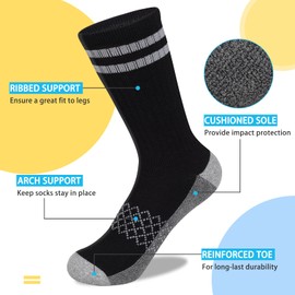 Comfoex 10 Pairs Boys Crew Socks - 4-6, 6-8, 8-10 Years Old Athletic Calf Long Socks For Kids - Half Cushioned Cotton