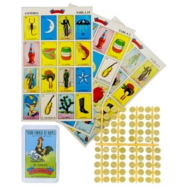 Loteria Mexicana Tradicional Mini Don Clemente 20 Jugadores 160 Fichas - Mexican Bingo Medium Board Game Set 160 Counting Plastic Chips for 20 Players with Deck of 54 Cards and 20 Boards