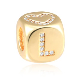 MOLAYES Letter Charms for Necklace and Bracelets,14K Gold Plated Women's Bead Charms, A-Z Alphabet Initial Beads DIY Jewelry Birthday Gift for Women L