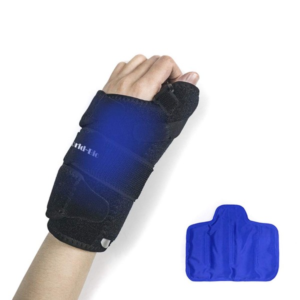 Wrist Ice Pack Wrap - Adjustable Hand Support Brace with Removable Splints & Reusable Gel Pack, Hot Cold Therapy for Pain Relief of Carpal Tunnel, Rheumatoid Arthritis, Tenosynovitis, Sports Injuries