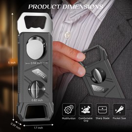 TISFA Cigar Cutter Guillotine Cigar V Cutter Bottle Opener 3 in 1, Portable Cigar Clipper Scissors, Set of 2 Sharp Cigar Cutters, Multifunctional Cigar Accessories Gift Set for Men