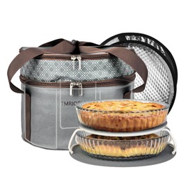 Tmrioplep Pie Carrier With A Lid And Handle, With A Hard Edge That Won'T Collapse, Round Insulated Casserole Carrier,It Is Suitable For The Safe Transportation Of Cold And Hot Food (Grey)