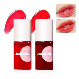 JunKuJK 2 Colors Lip Tint Stain Set,Lip Stain Long Lasting Waterproof Mini Liquid Lipstick for Lip & Cheek & Eye,Moisturizing Non-sticky Lip Tint Gloss Makeup