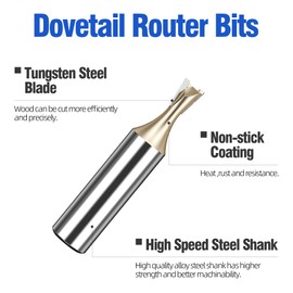 HUHAO Dovetail Router Bit 5/16-Inch 9 Degree, with 1/2-Inch Heavy-Duty Shank & Carbide Tip, Carbide Router Bits for Half-Blind and Through Dovetail Joints in Drawers, Cabinets, and Fine Casework