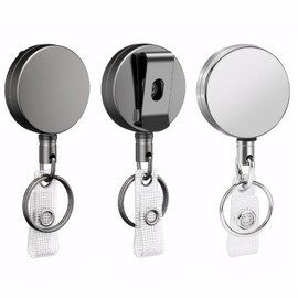 Pack of 3 Key Fob Extendable, Extendable Lanyard, Multifunctional Retractable Key Fob for ID Card Holder, Metal, Robust and Reliable