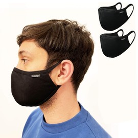 Black Reusable Face Mask | Washable | 3 Layer Face Masks | Adjustable Earloops | HeiQ Viroblock | Breathable | Ideal for Men | Pro by Maskari - 2 Pack, Large
