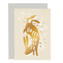 Old English Co. Happy Easter Rabbit Card - Fun Gold Foil Abstract Easter Card for Family or Friends | Bunny Design | Blank inside with envelope