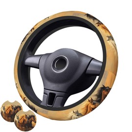 Retro Horse Steering Wheel Cover with 2 Car Coasters Non Slip Neoprene for Women Men Universal 15 Inch Stylish and Practical Set