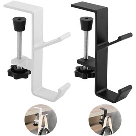 Mijradge Desk Mount Bag Holder Hook Clamp, 2-Pack, White+Black, Aluminium, 2 Hooks, Clamp Mount