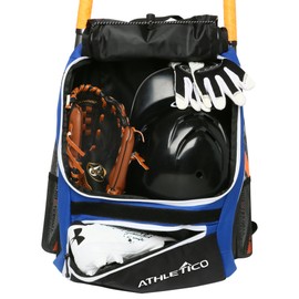 Athletico Baseball Bat Bag - Backpack for Baseball, T-Ball & Softball Equipment & Gear for Youth and Adults | Holds Bat, Helmet, Glove, & Shoes | Separate Shoe Compartment & Fence Hook (Blue)