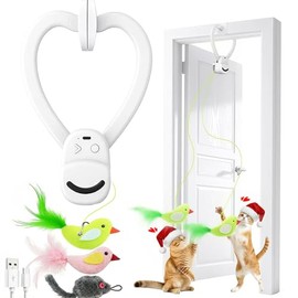 Interactive Cat Toys for Indoor Cats: Automatic Flying Bird Feather Wand Chase Exercise Enrichment Stimulation, USB Rechargeable Durable Safe Hanging Toy for Bored Kittens Adult Multi Cat Households
