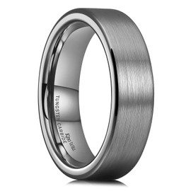 King Will 6mm Tungsten Wedding Rings for Men Gunmetal Plated Pipe Cut Brushed Men's Wedding Band Gifts for Him Size 7-14 Comfort Fit 9.5