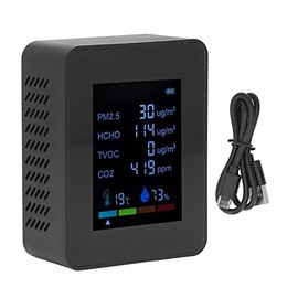 Zerodis Monitor Air Quality Detector Temperature and CO2 Meter Air Quality Monitor Temperature PM2.5 TVOC HCHO Detector USB Charging Multifunctional 6 in 1 CO2 Detector (Black)