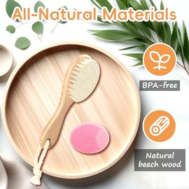 Baby Hair Brush, Wooden Goat Bristles Hair Brush with Silicone Hair Scrubber Cradle Cap Brush for Newborn, Toddler, Boys, Girls Perfect Scalp Grooming