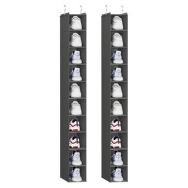 YOUDENOVA Hanging Shoe Organizer, 10-Shelf Closet Shoe Organizers for Closet, Hanging Shoe Storage, Grey, 2 Packs