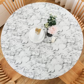 GRISHA Waterproof Round Tablecloth,Elastic Edged Fitted,Oilcloth,PVC,Wipeable,Outdoor circular plastic cover,Gray Marble color, 114/142cm 45/56inch