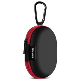 MOLOVA Earbud Case, Oval Storage, Portable Pouch Bag for Earbuds, In-Ear Headphones, Headsets, USB Charging Cable, Red
