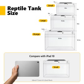 Reptile PC Terrarium,Anti Breakage 19.5x9.4x10.5 in Amphibians Tank Starter Kits,Top Sliding Door Gecko Starter Screen Ventilation Mini Habitat Cages,Hygrometer Thermometer,Hide Cave,Tweezer,Sprayer