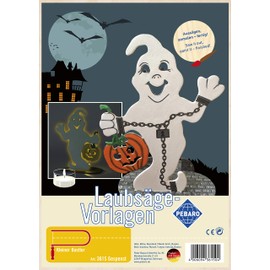 Pebaro 361S Fretsaw Template Ghost 3 mm Plywood DIN A4, Pre-Printed Motif, Saw with Fretsaw Bow, Craft, Paint, Ready, Craft with Wood, Gift Idea, Helloween Decorative Item