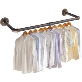 eSynic Wall Mounted Clothes Rail 60CM Copper Industrial Clothes Rail Durable Clothes Rail Wall Mounted Detachable Industrial Pipe Clothes Rail Rack Perfect for Bedroom, Living Room, Bathroom etc