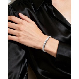 Desnuage Wheat Silver Cuff Bangle for Women Adjustable Silver Bracelet Trendy Statement Bangle for Women Ideal Gift Choice