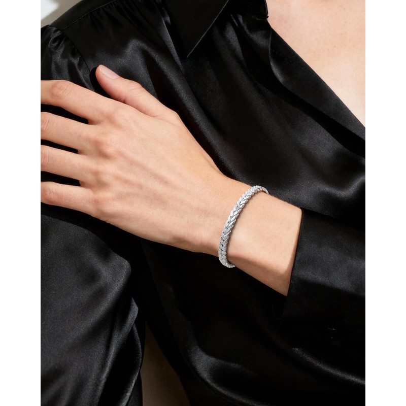 Desnuage Wheat Silver Cuff Bangle for Women Adjustable Silver Bracelet