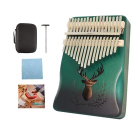 Yoseka Kalimba 17 Keys, 17 Notes, C Tone Thumb Piano, Beginner Set, Mahogany Wood (Includes Anti-Vibration Storage Case, Cross, Adjustment Hammer, Japanese Music Music) (Green)