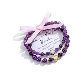 CrystalTears Amethyst Crystal Mother Daughter Bracelets for Women Mother’s Day Gifts for Mum from Daughter Matching Heart Healing Crystal Gemstone Beaded Bracelet Gifts for Mum Birthday