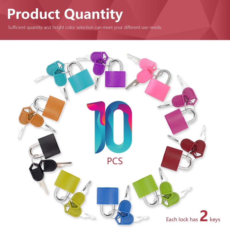 10Packs Suitcase Lockswith Keys Multicolor Small Matel Luggage Padlocks Plastic-Covered