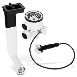 AQUADE Sink Drain Fitting 1 1/2 Inch 70 mm with Excenter Valve + Overflow - Drain Kitchen Sink Drain Strainer Sink Drain Fitting Sink with Overflow Strainer Basket Eccentric Valve & Sink Drain Set