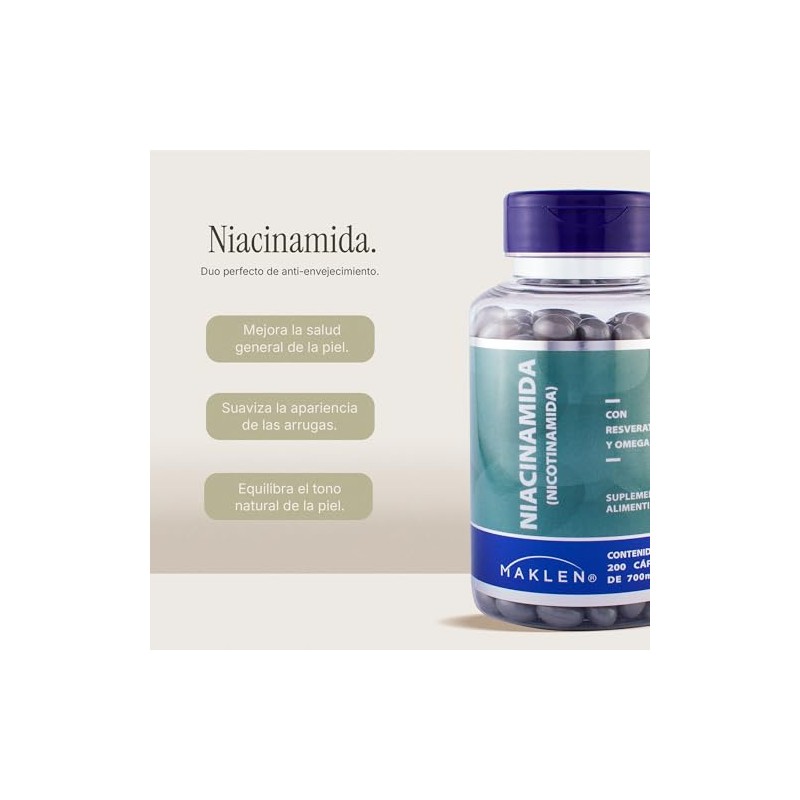 Niacinamida Resveratrol Maklen Omega Potente Formula Antienvejecimiento Apoyo Celular Energia
