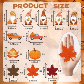 24 Pieces Fall Pumpkins Hanging Ornaments for Trees - Autumn Maple Leaf Wooden Signs Orange Gnome Truck Wood Cutout for Thanksgiving Day Party Favors