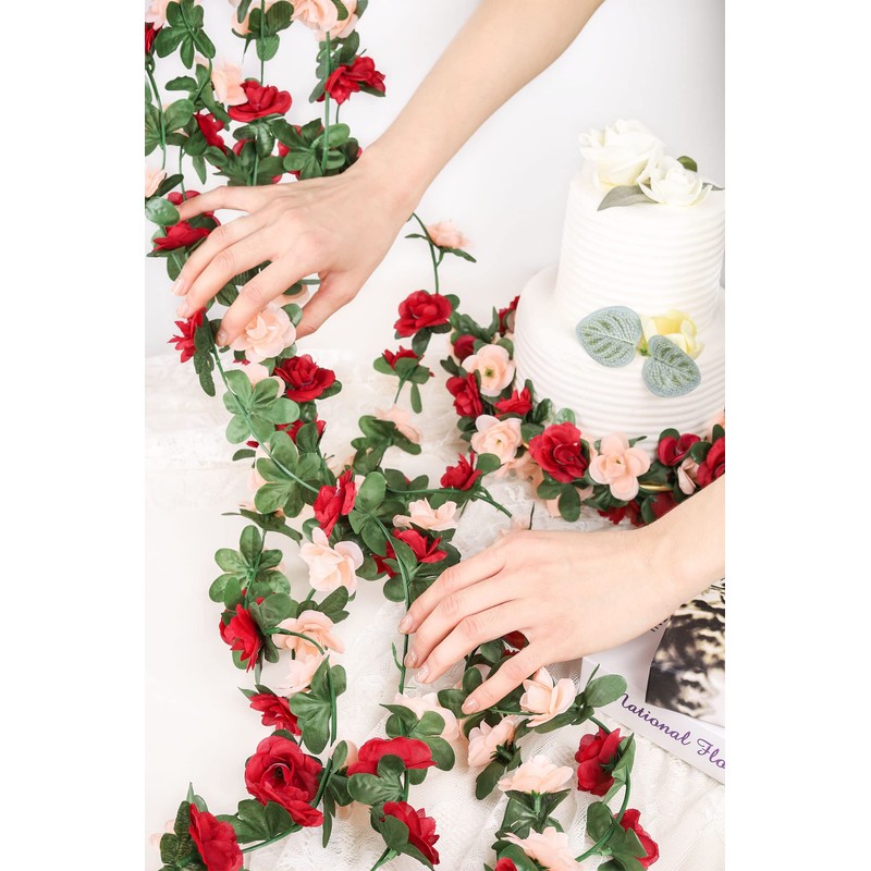 Miracliy 5 Pack 47 FT Fake Rose Vine Flowers Plants