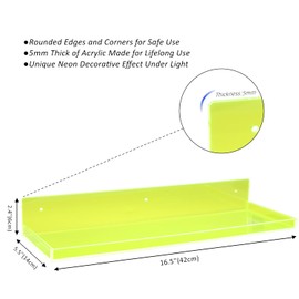 Floating Shelves for Wall Bedroom Bathroom Kitchen Plants Acrylic Floating Shelf 16.5X5.5'' Heavy Duty Adhesive No Drill, Pack of 2, Neon Green
