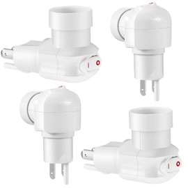 Plug in Light Socket, Outlet to Light Socket Adapter 3 Prong 360° Rotatable Plug with On/Off Switch Bulb Adapter(4 Pcs)