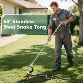 60" Stainless Steel Snake Tong - Foldable Snake Grabber Tool, Sponge Wrapped Non-Slip Grip Handle, 35mm Heavy Duty Tube, Aluminum Snake Jaws & Folded Lock, Snake Catcher for Safe Rattlesnake Catching
