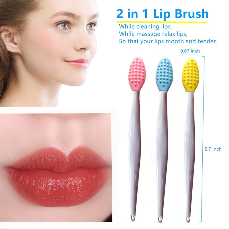 Lip Scrub Brush,Lip Scrubber Exfoliator,Double-Sided Silicone Lip Exfoliating Tool for