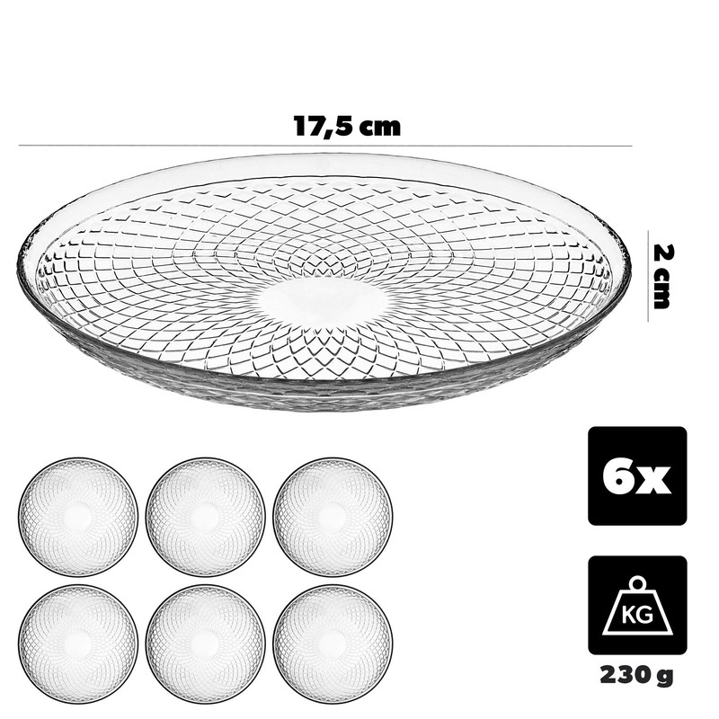 KADAX Glasteller 17.5 cm, 6er Set, Runder Teller aus Klarglas,