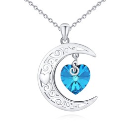 Moon Necklace 925 Sterling Silver Crystal Moon Chain Jewellery Moon Pendant Jewellery Mother's Day Gifts for Women, Sterling Silver